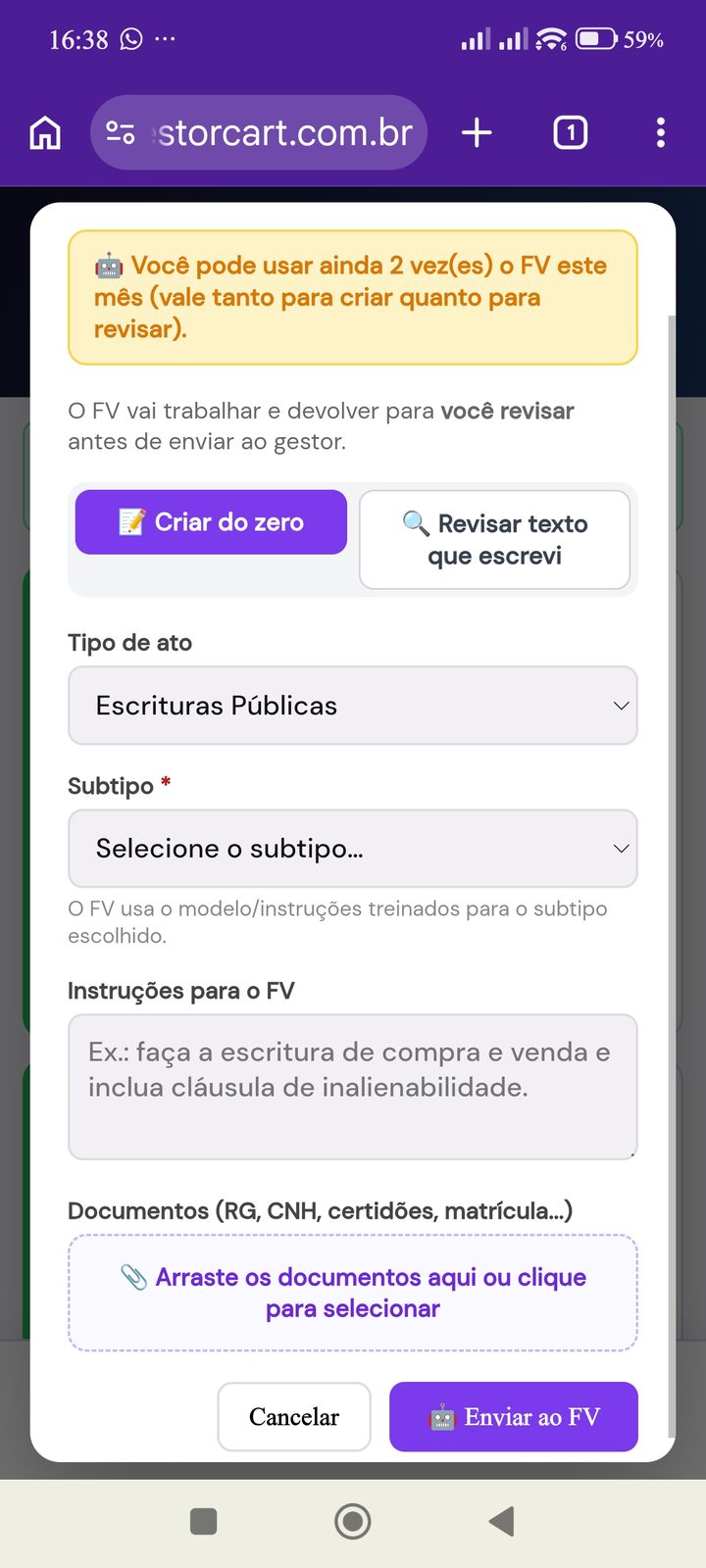Enviar ao Funcionário Virtual